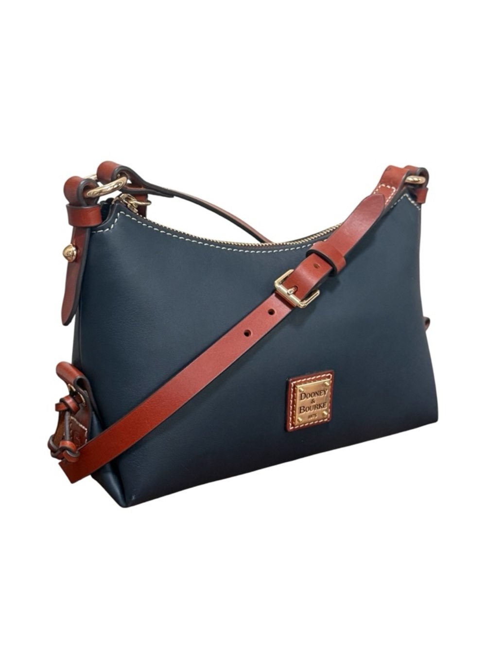 Dooney & Bourke Penrose Navy Leather Crossbody with Brown Trim and Gold Hardware - Picture 3 of 15